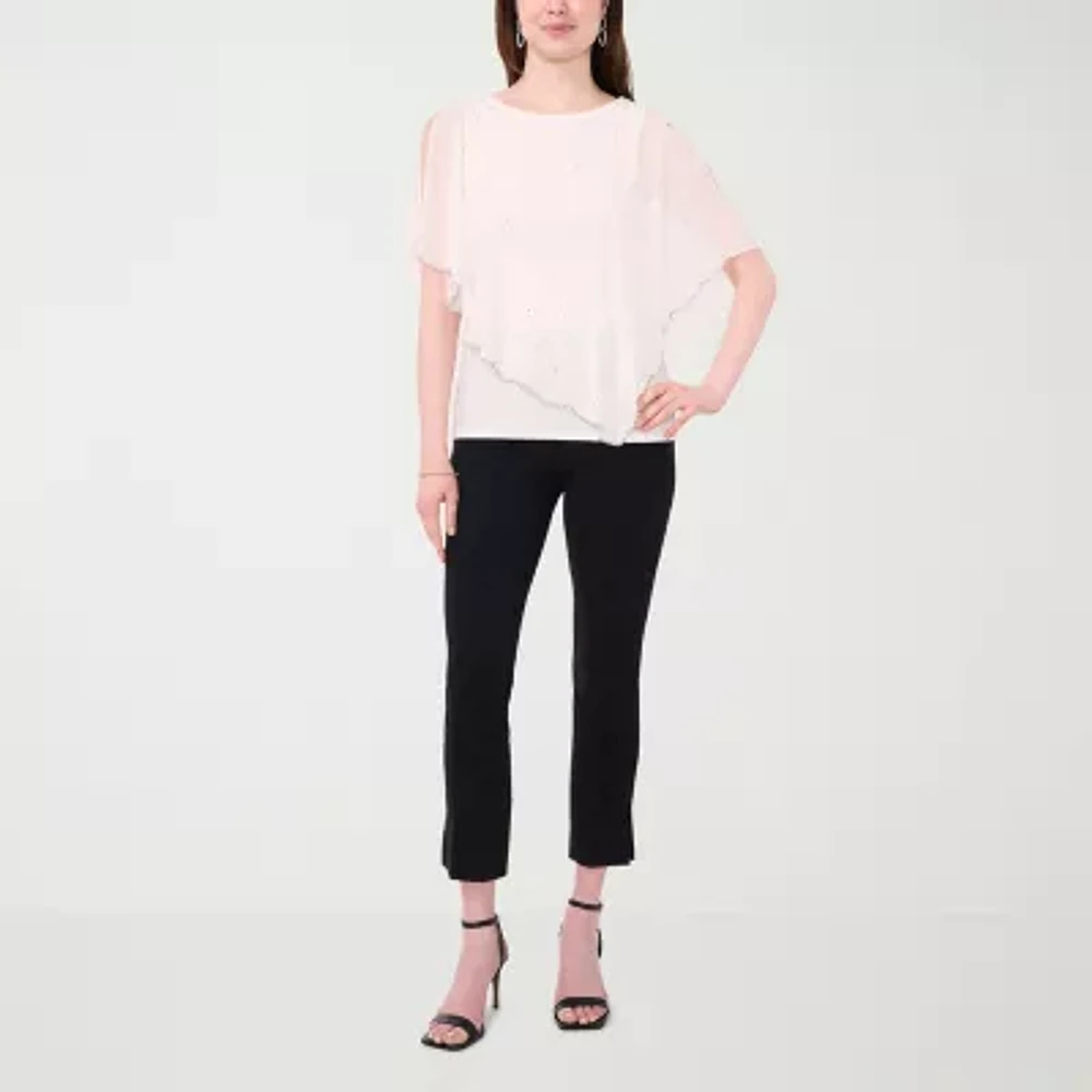 MSK Cape Womens Round Neck Short Sleeve Embellished Blouse