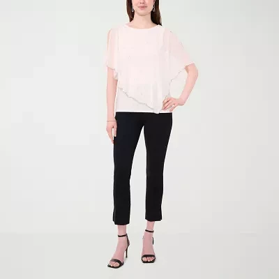 MSK Cape Womens Round Neck Short Sleeve Embellished Blouse