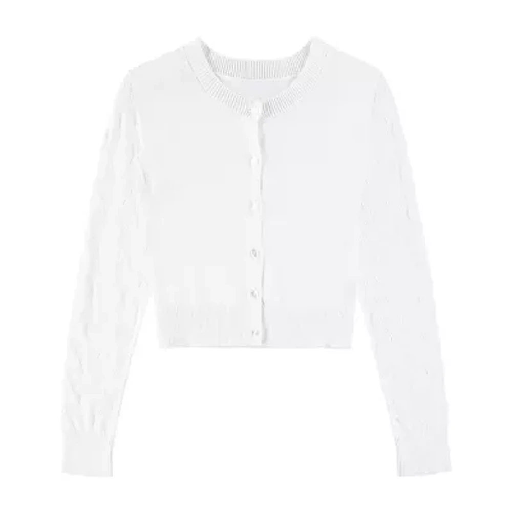 Byer California Girls Round Neck Long Sleeve Cardigan