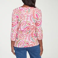 Alfred Dunner Classics Womens Crew Neck 3/4 Sleeve T-Shirt