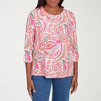 Alfred Dunner Classics Womens Crew Neck 3/4 Sleeve T-Shirt