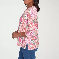 Alfred Dunner Classics Womens Crew Neck 3/4 Sleeve T-Shirt