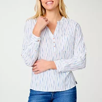 Free Country Womens Stretch Fabric Crew Neck Long Sleeve Button-Down Shirt