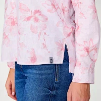 Free Country Womens Stretch Fabric Split Crew Neck Long Sleeve Button-Down Shirt