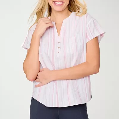 Free Country Womens Stretch Fabric Crew Neck Long Sleeve Button-Down Shirt