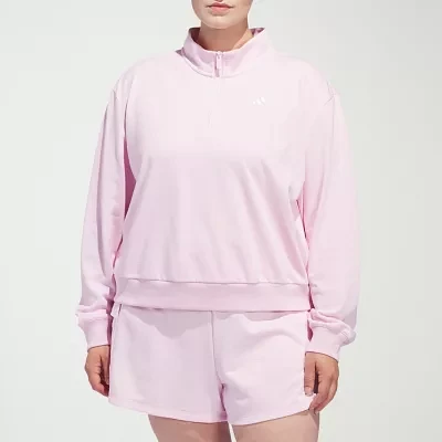 adidas French Terry Logo Quarter Zip Pullover (Plus Size)