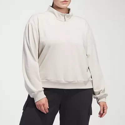 adidas French Terry Logo Quarter Zip Pullover (Plus Size)