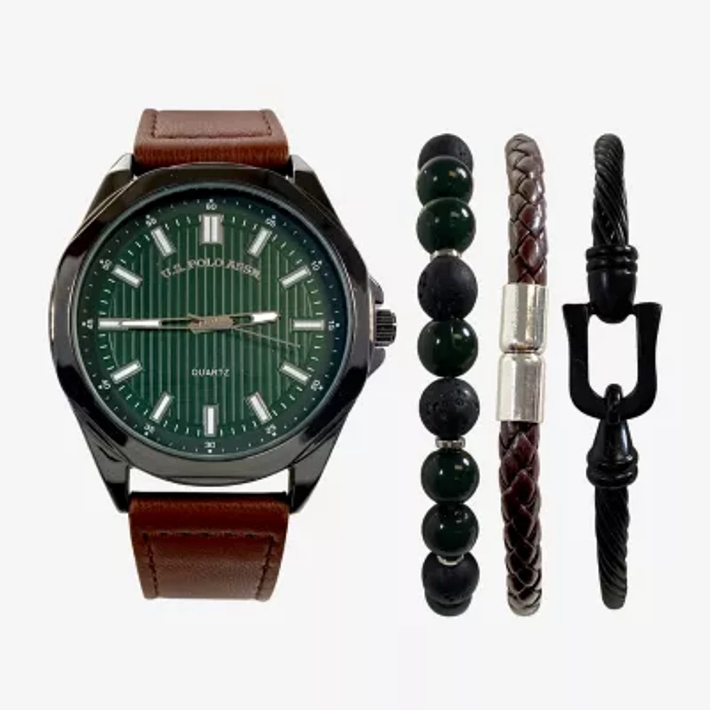 U.S. Polo Assn. Mens Brown 4-pc. Watch Boxed Set Usc20293jc