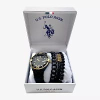 U.S. Polo Assn. Mens Black 4-pc. Watch Boxed Set Usc20294jc