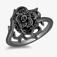 Enchanted Disney Fine Jewelry Womens 1/4 CT. T.W. Natural Black Diamond Sterling Silver Flower Maleficent Cocktail Ring