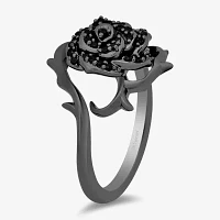 Enchanted Disney Fine Jewelry Womens 1/4 CT. T.W. Natural Black Diamond Sterling Silver Flower Maleficent Cocktail Ring