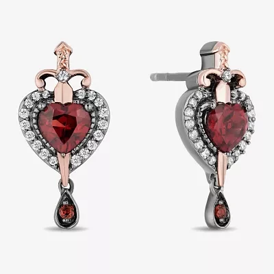 Enchanted Disney Fine Jewelry 1/5 CT. Genuine Red Garnet 14K Rose Gold Over Silver Sterling Silver Heart Evil Queen Snow White Drop Earrings