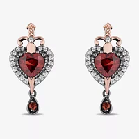 Enchanted Disney Fine Jewelry 1/5 CT. Genuine Red Garnet 14K Rose Gold Over Silver Sterling Silver Heart Evil Queen Snow White Drop Earrings