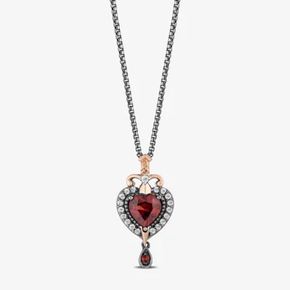 Enchanted Disney Fine Jewelry Womens 1/8 CT. T.W. Genuine Red Garnet 14K Rose Gold Over Silver Sterling Silver Heart Evil Queen Snow White Pendant Necklace