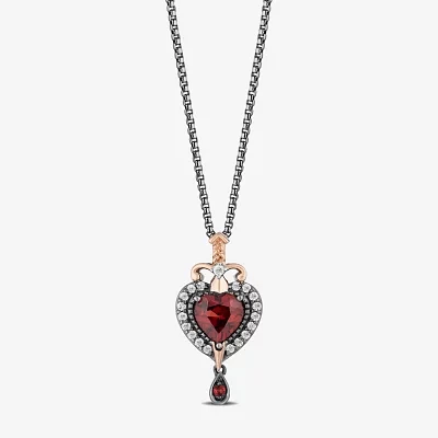 Enchanted Disney Fine Jewelry Womens 1/8 CT. T.W. Genuine Red Garnet 14K Rose Gold Over Silver Sterling Silver Heart Evil Queen Snow White Pendant Necklace