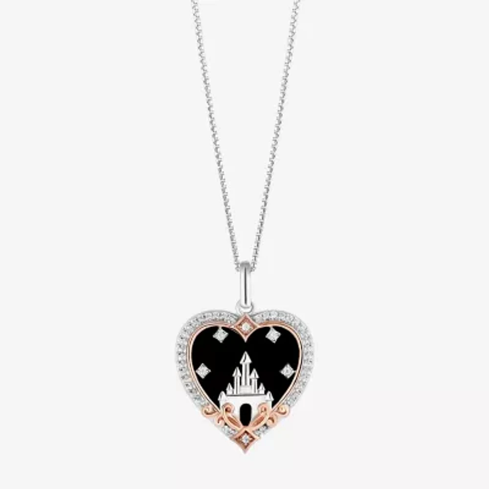 Enchanted Disney Fine Jewelry Womens 1/8 CT. T.W. Genuine Black Onyx 14K Rose Gold Over Silver Sterling Silver Heart Pendant Necklaces
