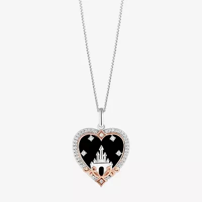 Enchanted Disney Fine Jewelry Womens 1/8 CT. T.W. Genuine Black Onyx 14K Rose Gold Over Silver Sterling Silver Heart Pendant Necklaces