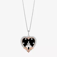 Enchanted Disney Fine Jewelry Womens 1/8 CT. T.W. Genuine Black Onyx 14K Rose Gold Over Silver Sterling Silver Heart Pendant Necklaces