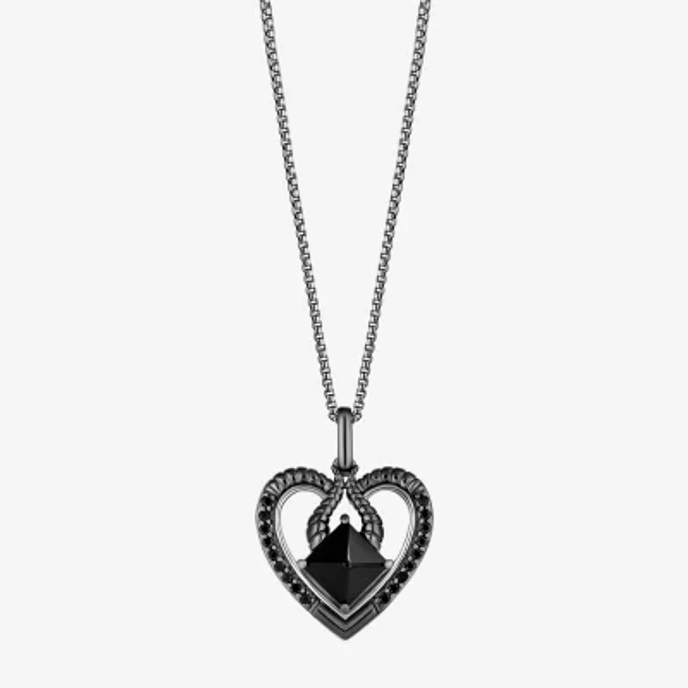 Enchanted Disney Fine Jewelry Womens 1/8 CT. T.W. Genuine Black Onyx Sterling Silver Heart Maleficent Pendant Necklace