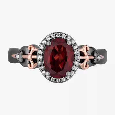Enchanted Disney Fine Jewelry Womens 1/10 CT. T.W. Genuine Red Garnet 14K Two Tone Gold Over Silver Sterling Silver Oval Evil Queen Snow White Halo Cocktail Ring
