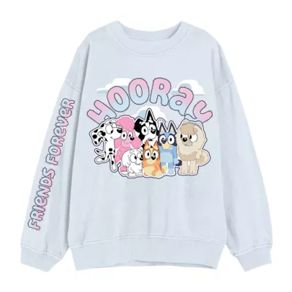 Little & Big Girls Crew Neck Long Sleeve Bluey Pullover Sweater