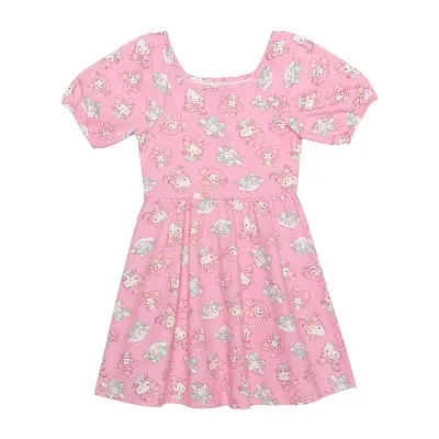 Little & Big Girls Short Sleeve Puffed Hello Kitty A-Line Dress