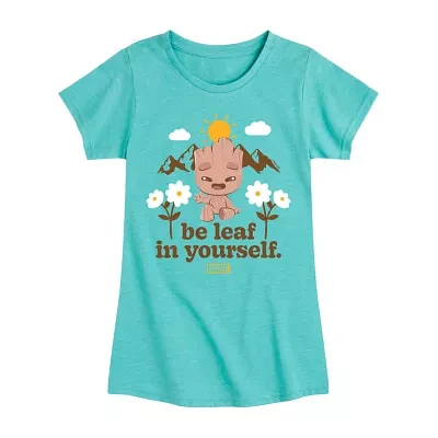 Disney Collection Little & Big Girls Groot Crew Neck Short Sleeve Guardians of the Galaxy Graphic T-Shirt