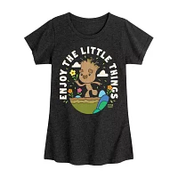 Disney Collection Little & Big Girls Groot Crew Neck Short Sleeve Spiderman Graphic T-Shirt