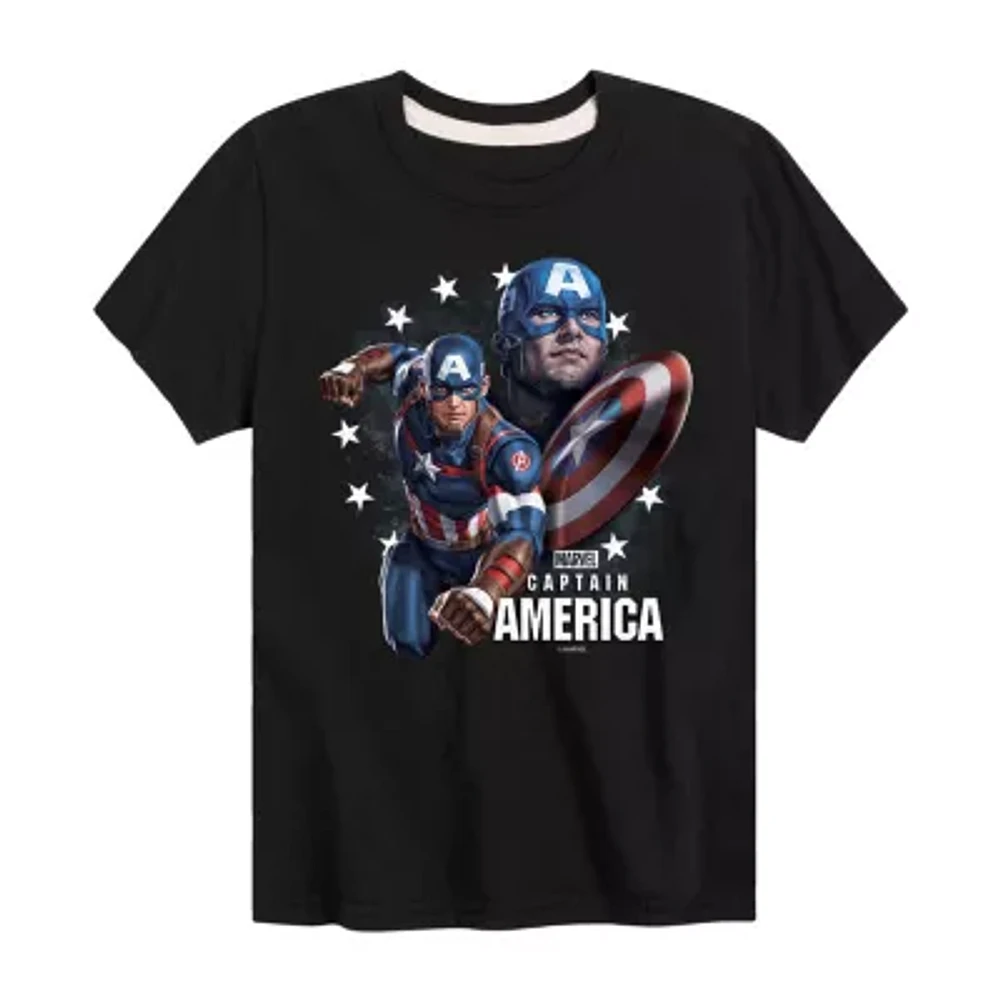 Disney Collection Little & Big Boys Crew Neck Short Sleeve Captain America Marvel Graphic T-Shirt