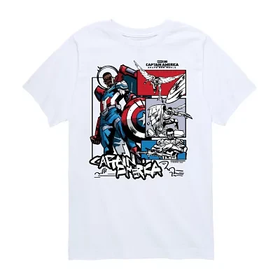 Disney Collection Little & Big Boys Crew Neck Short Sleeve Captain America Marvel Graphic T-Shirt