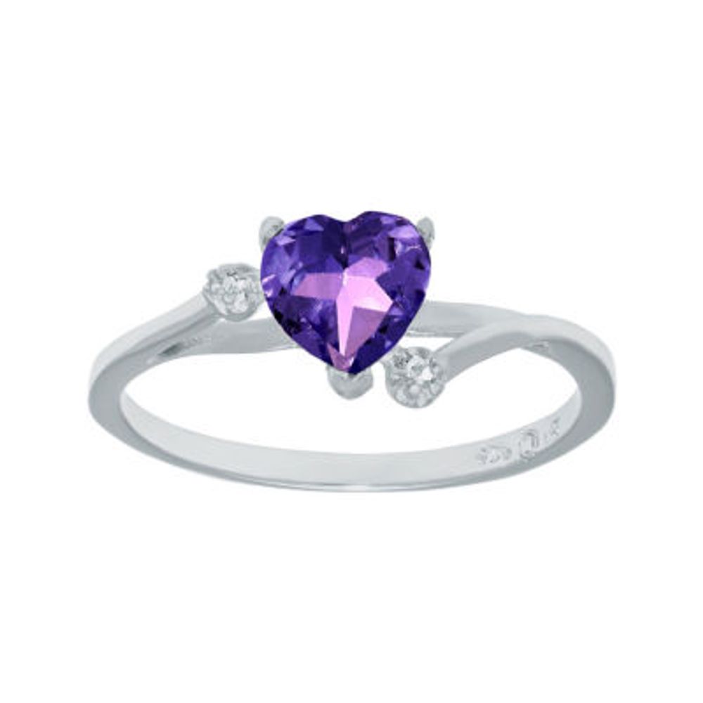 Genuine Amethyst and White Topaz Sterling Silver Heart-Shaped Ring