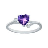 Genuine Amethyst and White Topaz Sterling Silver Heart-Shaped Ring