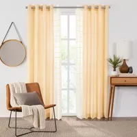 Fieldcrest Arden Windowpane Cotton Sheer Grommet Top Single Curtain Panel