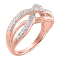 Womens 1/10 CT. T.W. Natural White Diamond 14K Rose Gold Over Silver Crossover Cocktail Ring