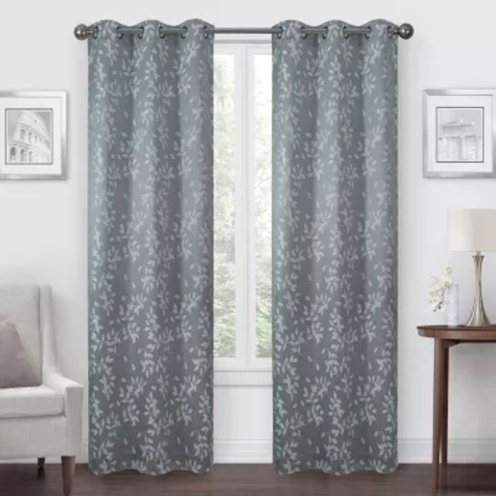 Regal Home Tossed Leaf Jacquard Light-Filtering Grommet Top Set of 2 Curtain Panel