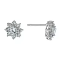 Silver Treasures Cubic Zirconia Sterling Silver 10.2mm Flower Stud Earrings