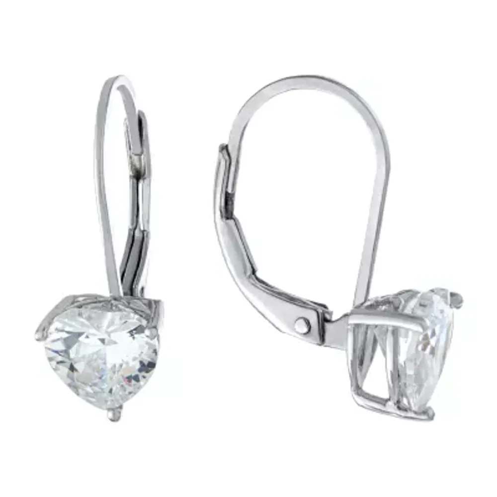 Silver Treasures Cubic Zirconia Sterling Silver Heart Drop Earrings