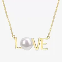 Love" Womens White Cultured Freshwater Pearl 10K Gold Pendant Necklace