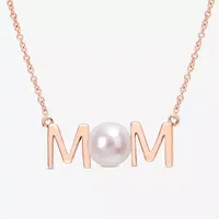 Mom" Womens White Cultured Freshwater Pearl 10K Rose Gold Pendant Necklace