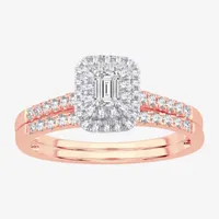 1/2 CT.T.W. Natural Diamond Side Stone Halo Bridal Set 10K or 14K Gold