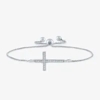 Sideways 1/10 CT. T.W. Natural White Diamond Sterling Silver Cross Bolo Bracelet