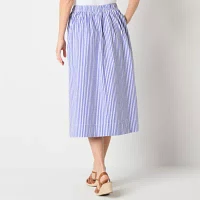 St. John's Bay Womens High Rise Stretch Fabric Midi Full Skirt-Tall