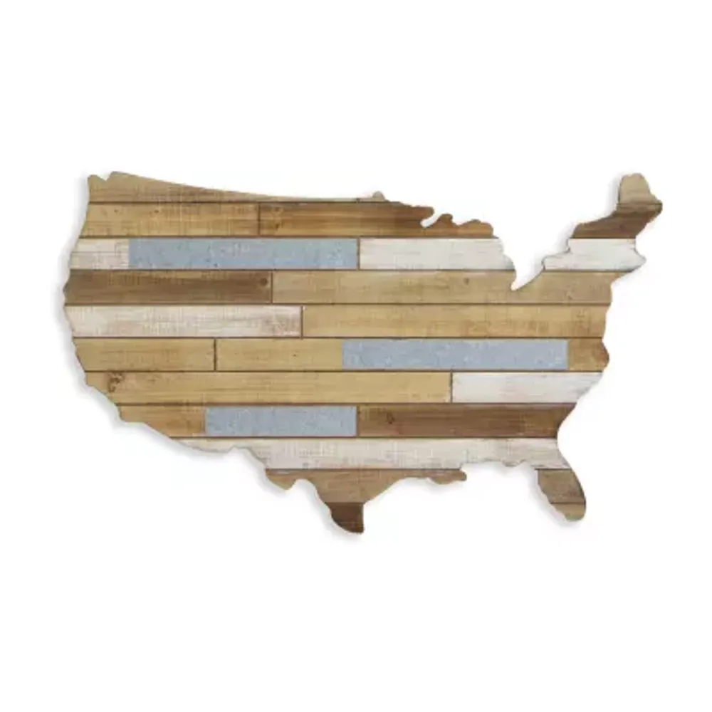 Hanging Mixed Media Wood And USA Metal Wall Art - Medium