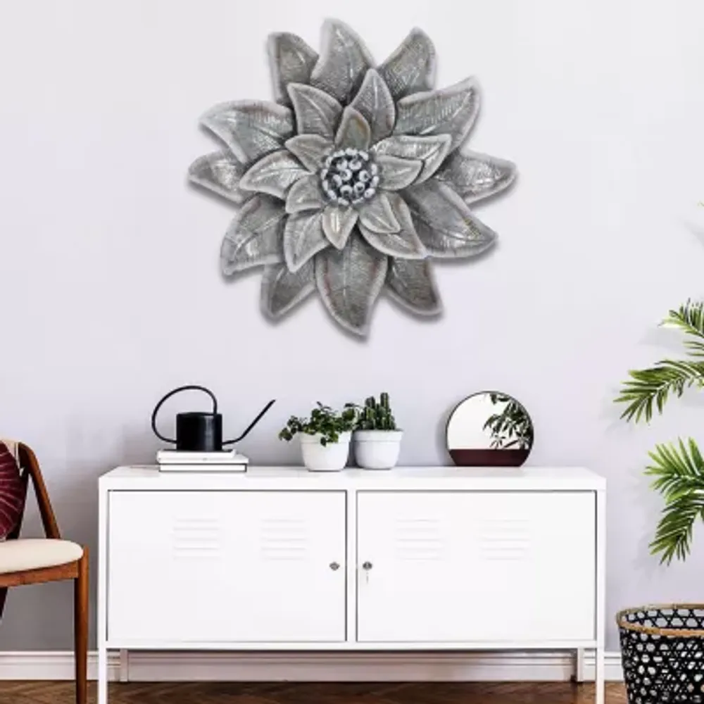 Cheungs Galvanized Flower With Buds Metal Wall Art