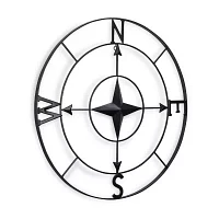 Cheungs Black Round Compass Metal Wall Art