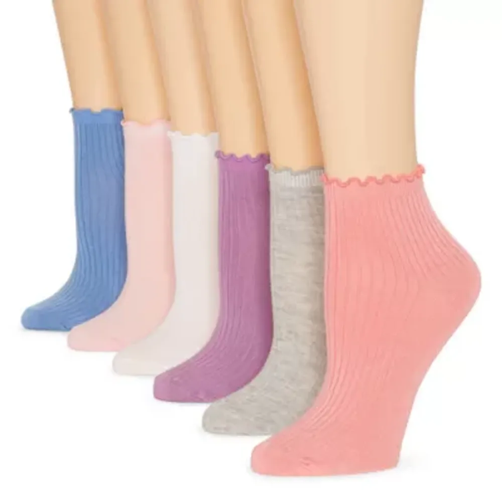 Mixit Lettuce Edge 6 Pair Quarter Socks Womens