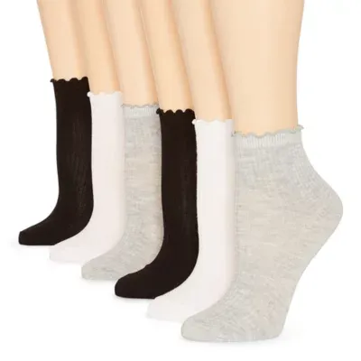 Mixit Lettuce Edge 6 Pair Quarter Socks Womens