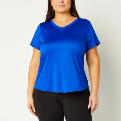 Xersion Train Womens V Neck Short Sleeve T-Shirt Plus