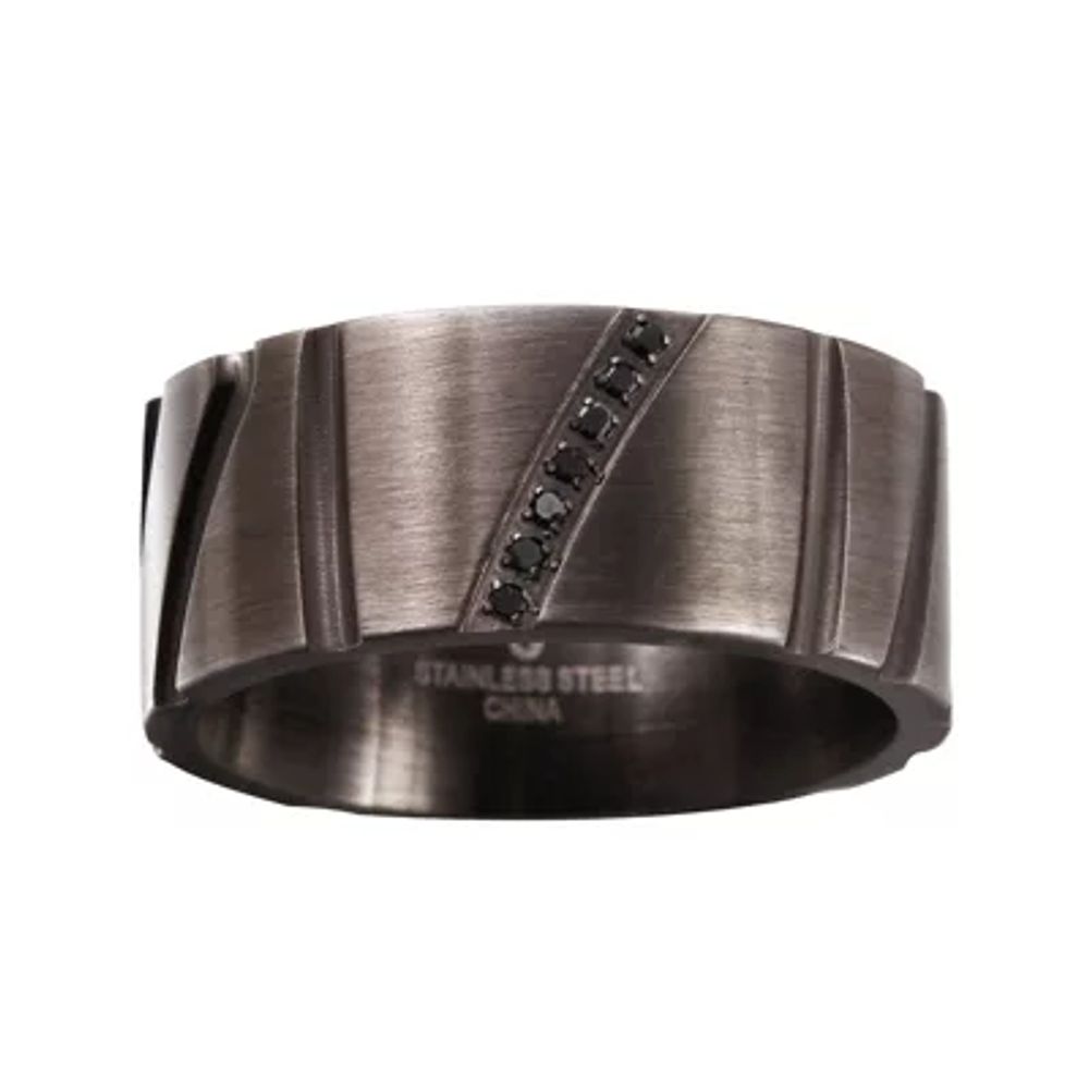 Mens Diamond-Accent Black Stainless Steel 10mm Wedding Band