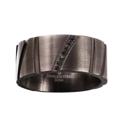 Mens Diamond-Accent Black Stainless Steel 10mm Wedding Band